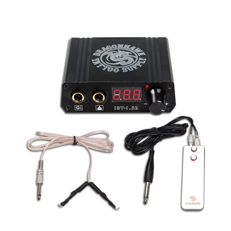Dragon Hawk LCD Portable Mini Tattoo Power Supply Clip Cord Foot Pedal Kit